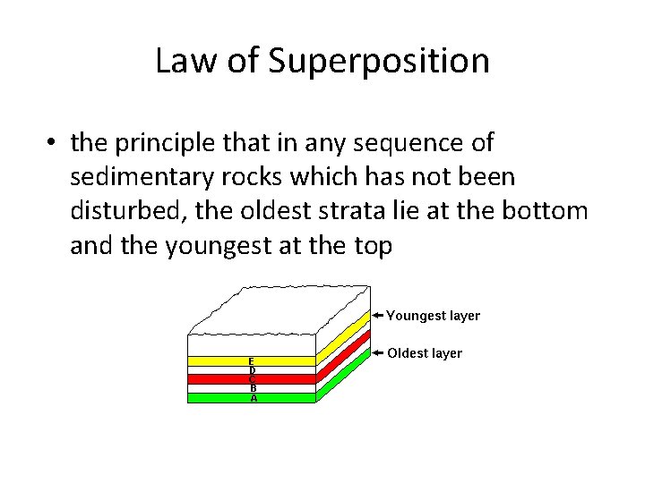 Law of Superposition • the principle that in any sequence of sedimentary rocks which