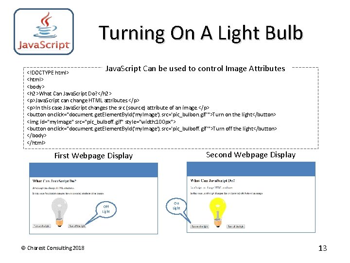 Turning On A Light Bulb Java. Script Can be used to control Image Attributes