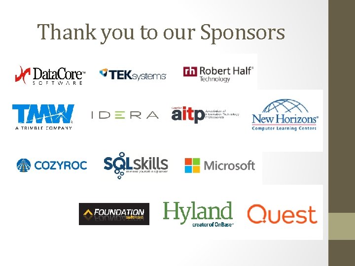 Thank you to our Sponsors 