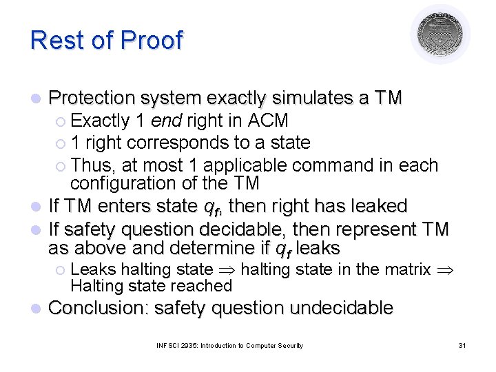 Rest of Protection system exactly simulates a TM ¡ Exactly 1 end right in Rest of Protection system exactly simulates a TM ¡ Exactly 1 end right in