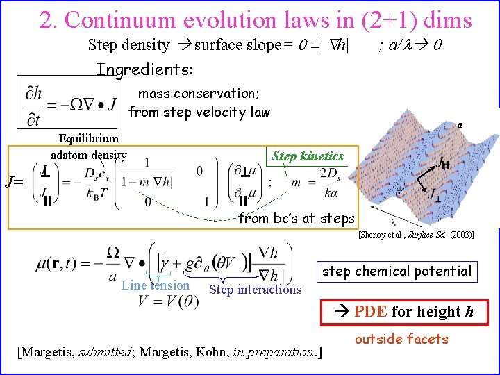 2. Continuum evolution laws in (2+1) dims Step density surface slope= q =| h|