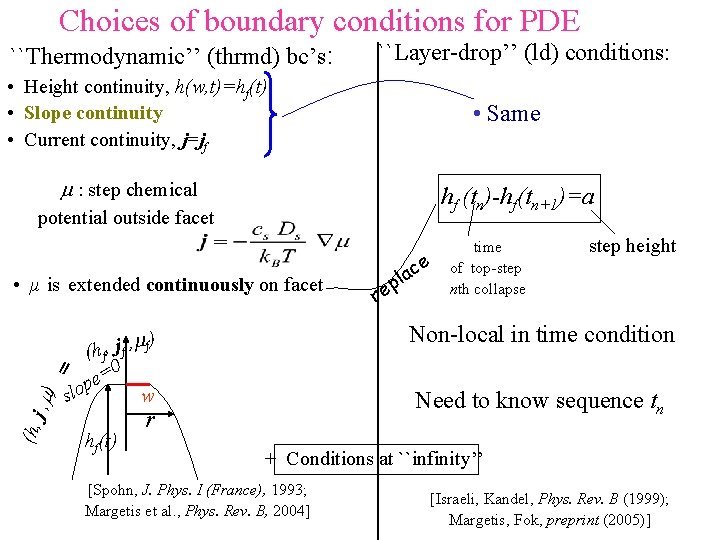 Choices of boundary conditions for PDE ``Thermodynamic’’ (thrmd) bc’s: ``Layer-drop’’ (ld) conditions: • Height