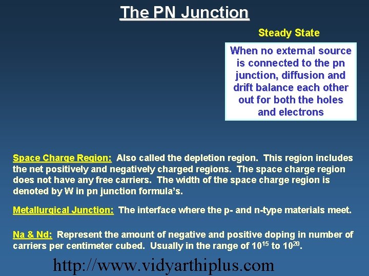 The PN Junction Steady State When no external source is connected to the pn