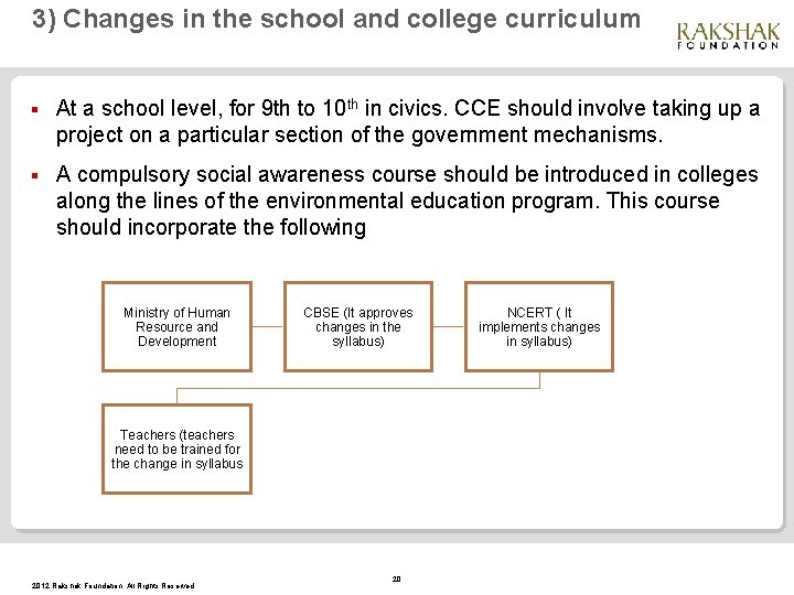 3) Changes in the school and college curriculum § At a school level, for