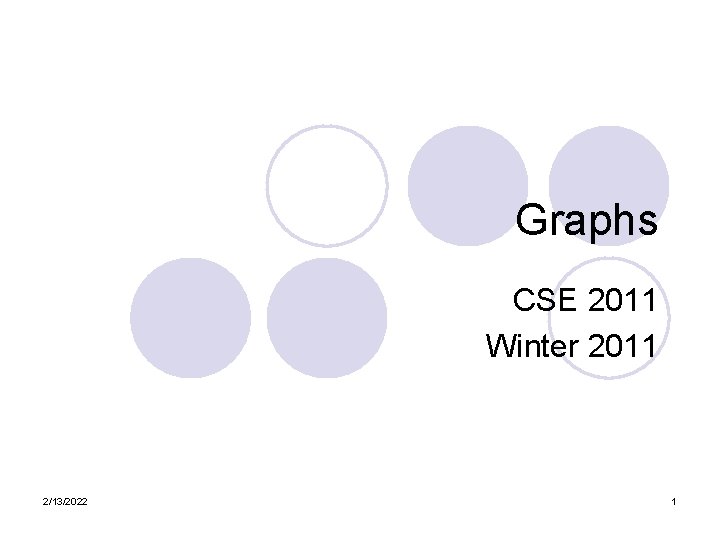 Graphs CSE 2011 Winter 2011 2/13/2022 1 