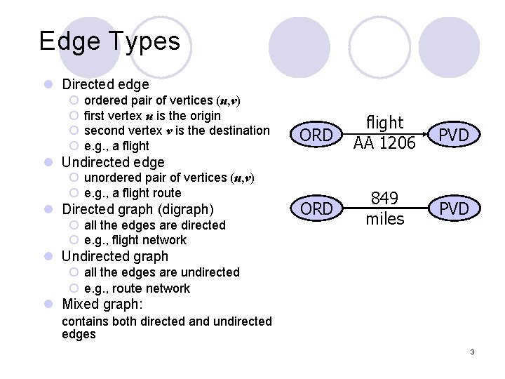 Edge Types l Directed edge ¡ ¡ ordered pair of vertices (u, v) first