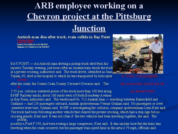 ARB employee working on a Chevron project at the Pittsburg Junction Antioch man dies