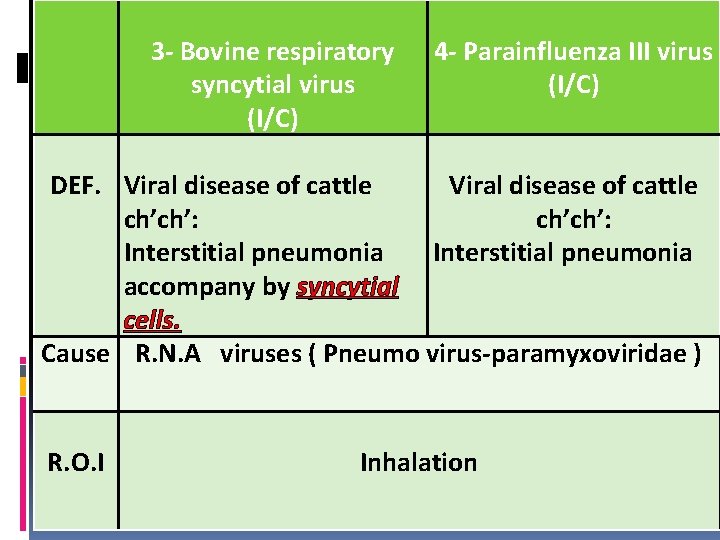 3 - Bovine respiratory syncytial virus (I/C) 4 - Parainfluenza III virus (I/C) DEF.