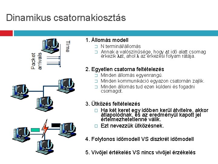 Dinamikus csatornakiosztás 1. Állomás modell � � N terminál/állomás Annak a valószínűsége, hogy Δt