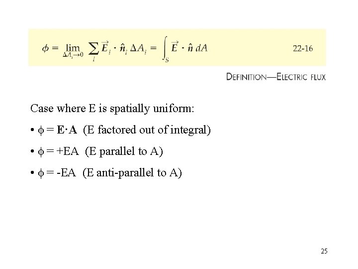 Case where E is spatially uniform: • f = E·A (E factored out of