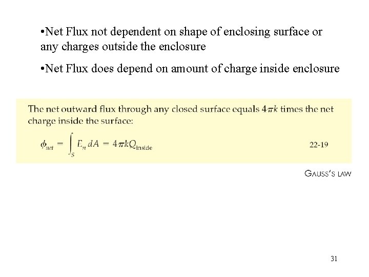  • Net Flux not dependent on shape of enclosing surface or any charges