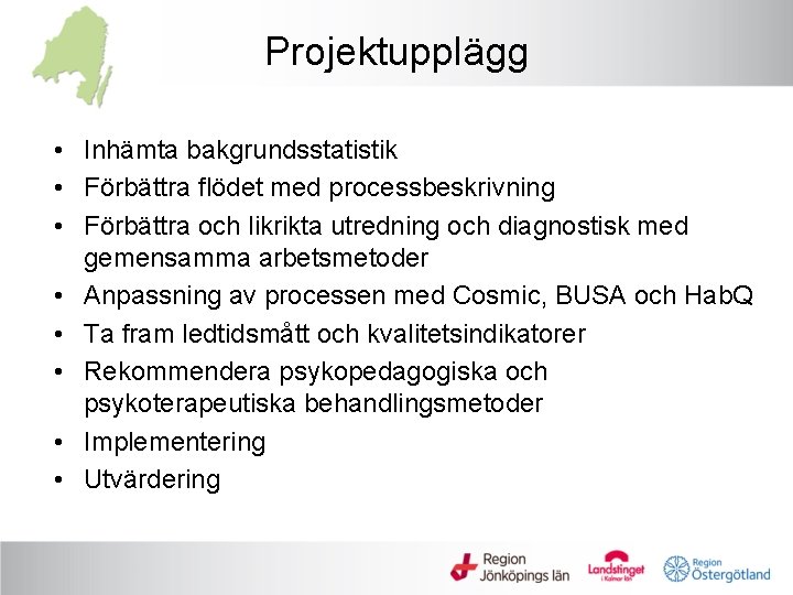 Projektupplägg • Inhämta bakgrundsstatistik • Förbättra flödet med processbeskrivning • Förbättra och likrikta utredning