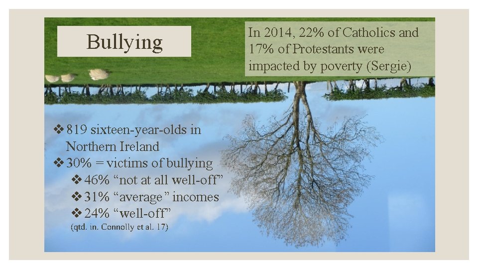 Bullying v 819 sixteen-year-olds in Northern Ireland v 30% = victims of bullying v