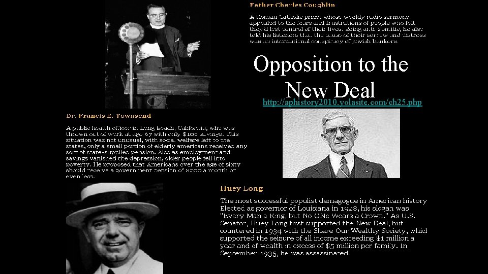 http: //aphistory 2010. yolasite. com/ch 25. php Opposition to the New Deal http: //aphistory