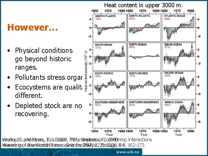 Heat content in upper 3000 m. However… • Physical conditions go beyond historic ranges. Heat content in upper 3000 m. However… • Physical conditions go beyond historic ranges.