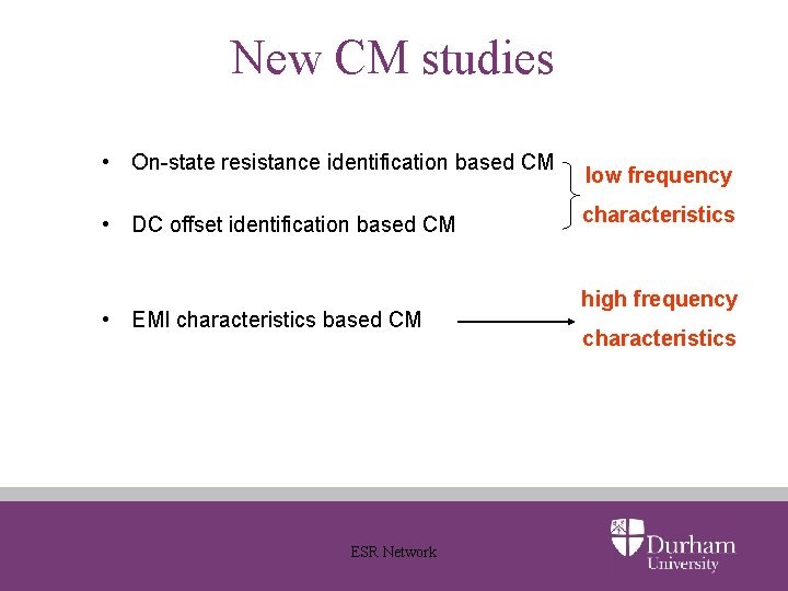 New CM studies • On-state resistance identification based CM • DC offset identification based