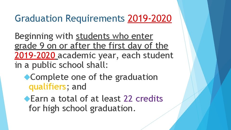 Graduation Requirements 2019 -2020 Beginning with students who enter grade 9 on or after