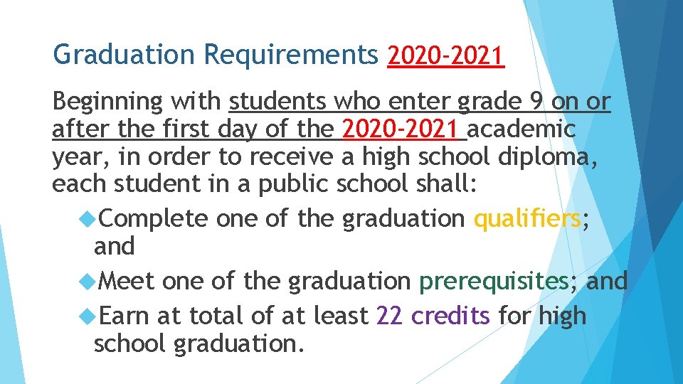 Graduation Requirements 2020 -2021 Beginning with students who enter grade 9 on or after