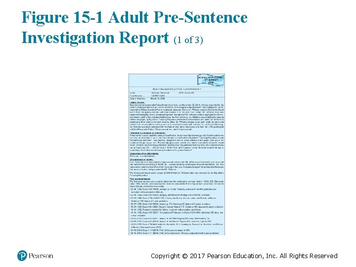 Figure 15 -1 Adult Pre-Sentence Investigation Report (1 of 3) Copyright © 2017 Pearson