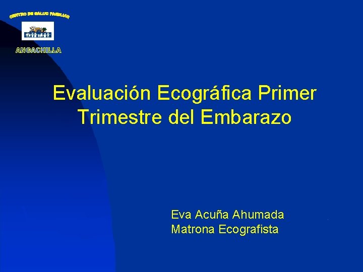 Evaluación Ecográfica Primer Trimestre del Embarazo Eva Acuña Ahumada Matrona Ecografista 