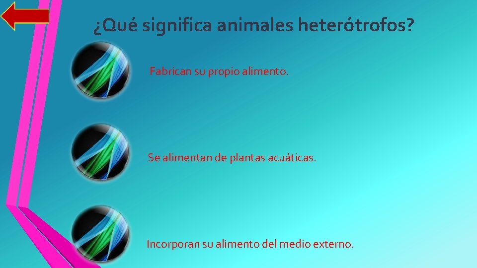 ¿Qué significa animales heterótrofos? Fabrican su propio alimento. Se alimentan de plantas acuáticas. Incorporan