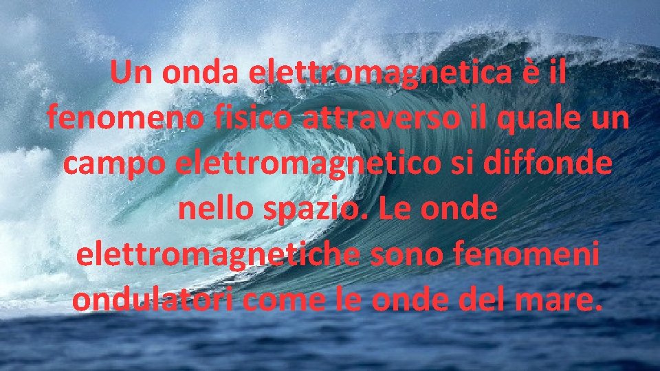 Un onda elettromagnetica è il fenomeno fisico attraverso il quale un campo elettromagnetico si