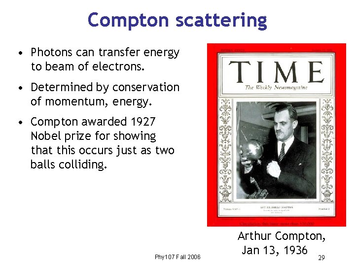 Compton scattering • Photons can transfer energy to beam of electrons. • Determined by