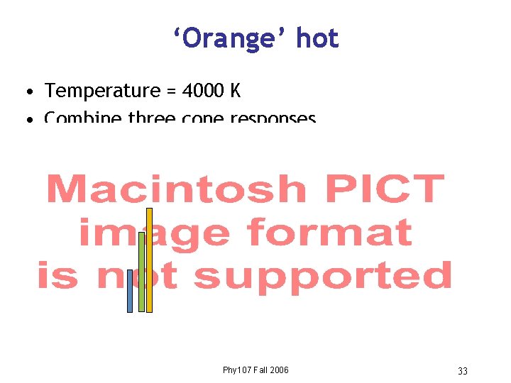 ‘Orange’ hot • Temperature = 4000 K • Combine three cone responses Long-wavelength cone