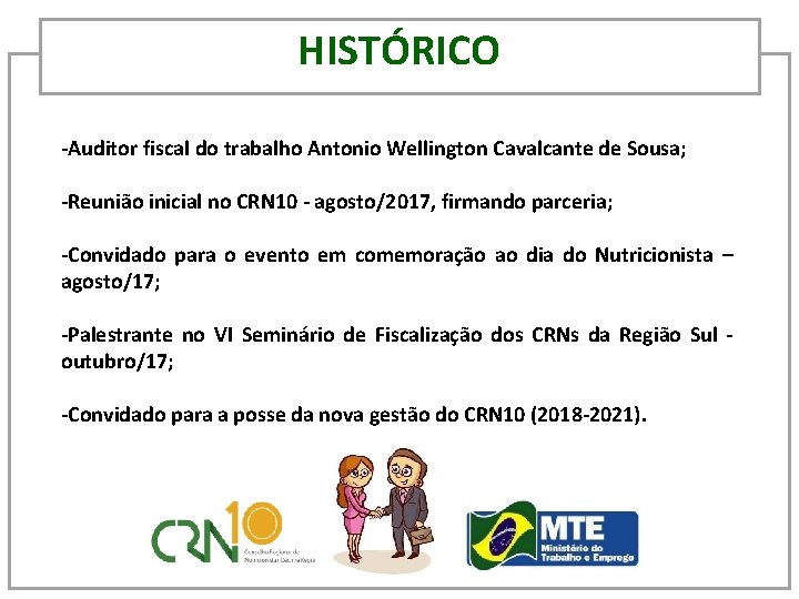 HISTÓRICO -Auditor fiscal do trabalho Antonio Wellington Cavalcante de Sousa; -Reunião inicial no CRN