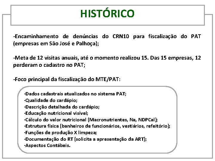 HISTÓRICO -Encaminhamento de denúncias do CRN 10 para fiscalização do PAT (empresas em São