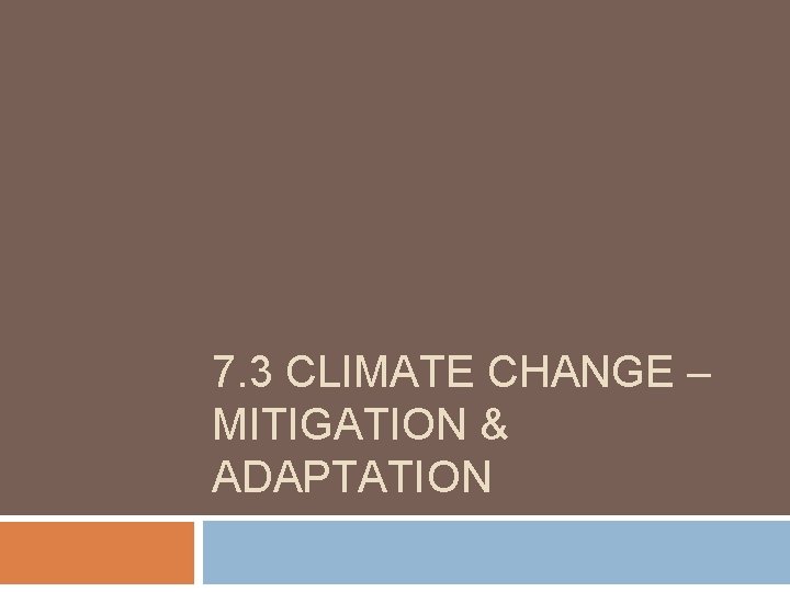 7. 3 CLIMATE CHANGE – MITIGATION & ADAPTATION 