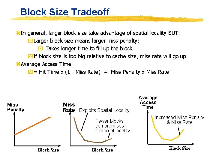 Block Size Tradeoff z. In general, larger block size take advantage of spatial locality