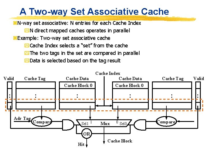 A Two-way Set Associative Cache z. N-way set associative: N entries for each Cache