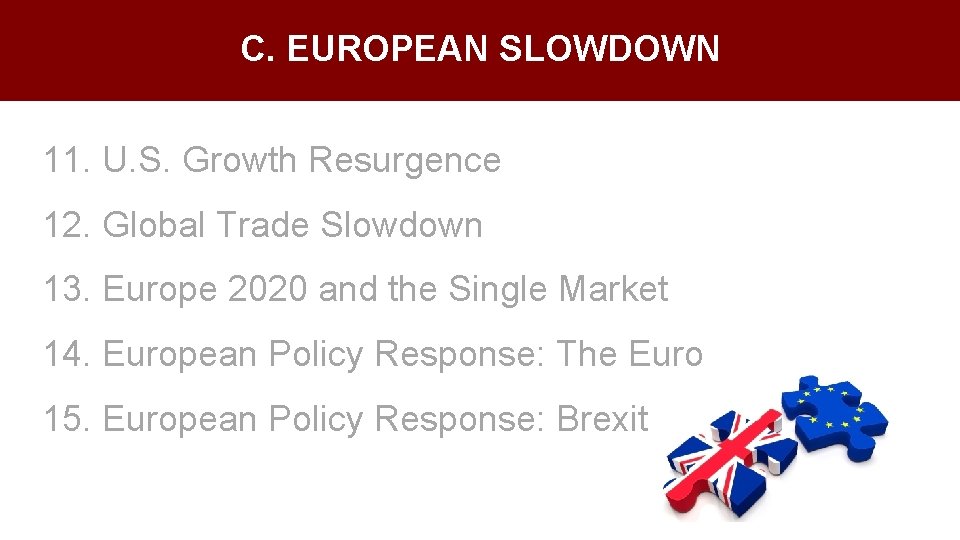 C. EUROPEAN SLOWDOWN 11. U. S. Growth Resurgence 12. Global Trade Slowdown 13. Europe