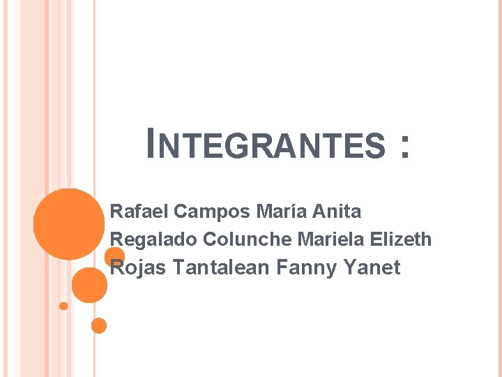 INTEGRANTES : Rafael Campos María Anita Regalado Colunche Mariela Elizeth Rojas Tantalean Fanny Yanet