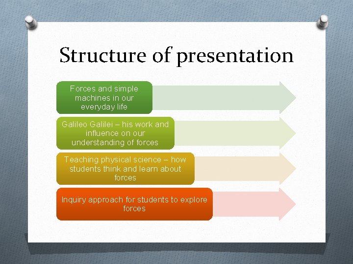 Structure of presentation Forces and simple machines in our everyday life Galileo Galilei –