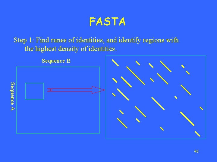 FASTA Step 1: Find runes of identities, and identify regions with the highest density