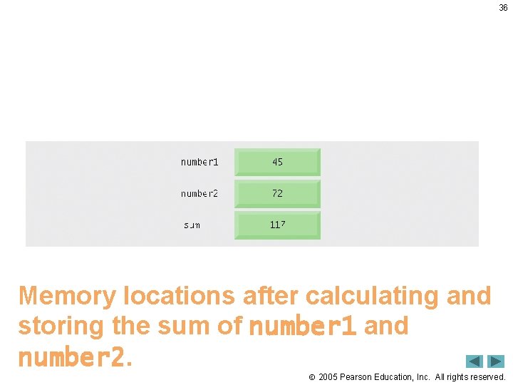 36 Memory locations after calculating and storing the sum of number 1 and number