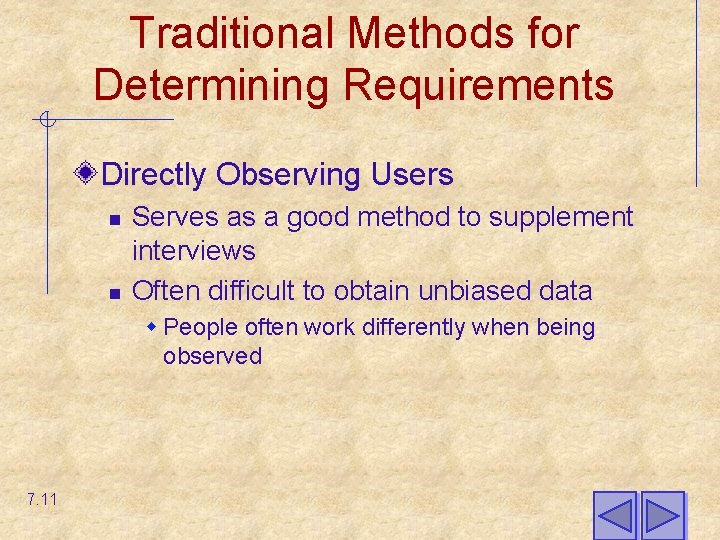 Traditional Methods for Determining Requirements Directly Observing Users n n Serves as a good