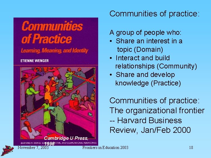 Communities of practice: A group of people who: • Share an interest in a
