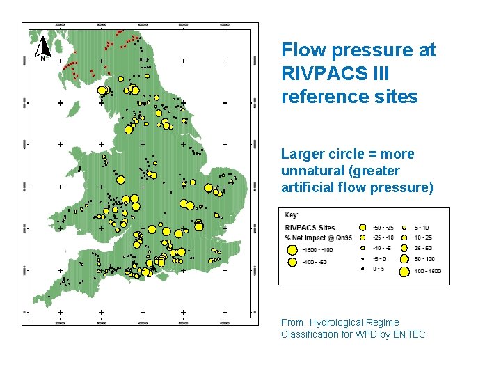 Flow pressure at RIVPACS III reference sites Larger circle = more unnatural (greater artificial