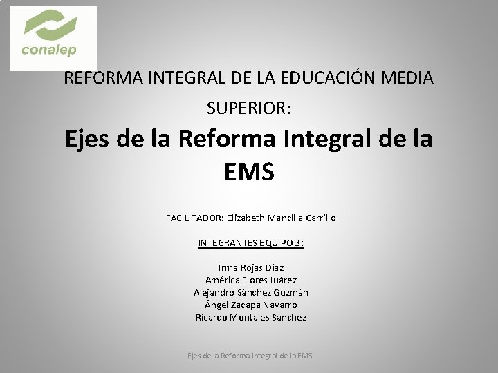 REFORMA INTEGRAL DE LA EDUCACIÓN MEDIA SUPERIOR: Ejes de la Reforma Integral de la