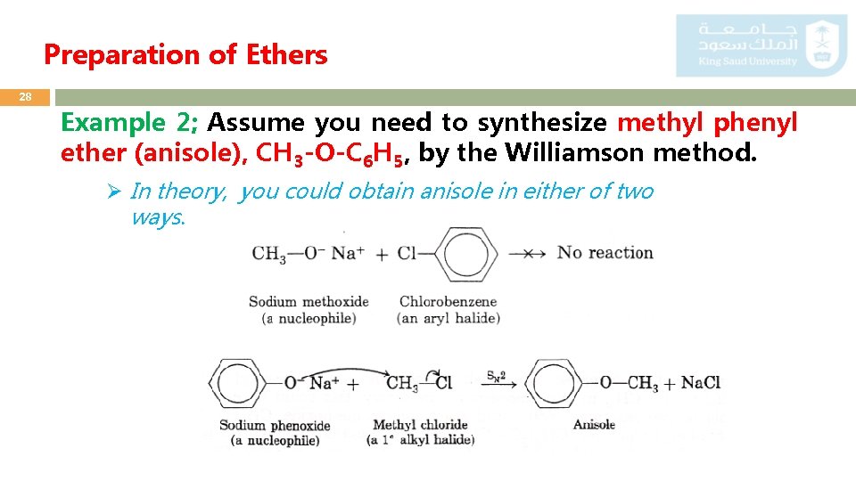 Preparation of Ethers 28 Example 2; Assume you need to synthesize methyl phenyl ether