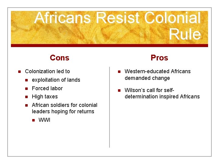 Africans Resist Colonial Rule Cons n Colonization led to n exploitation of lands n