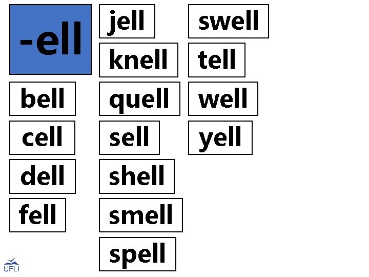-ell jell swell knell tell bell quell well cell sell yell dell shell fell