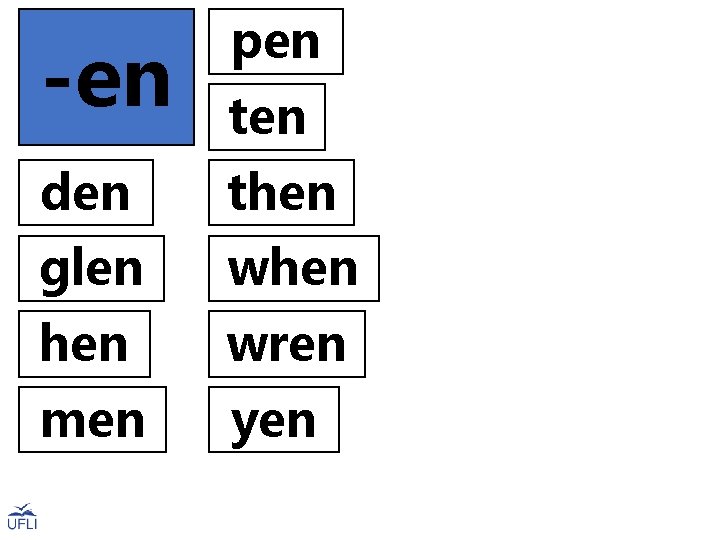 pen -en ten den then glen when wren men yen 