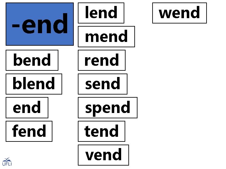 -end lend bend rend blend send spend fend tend mend vend wend 