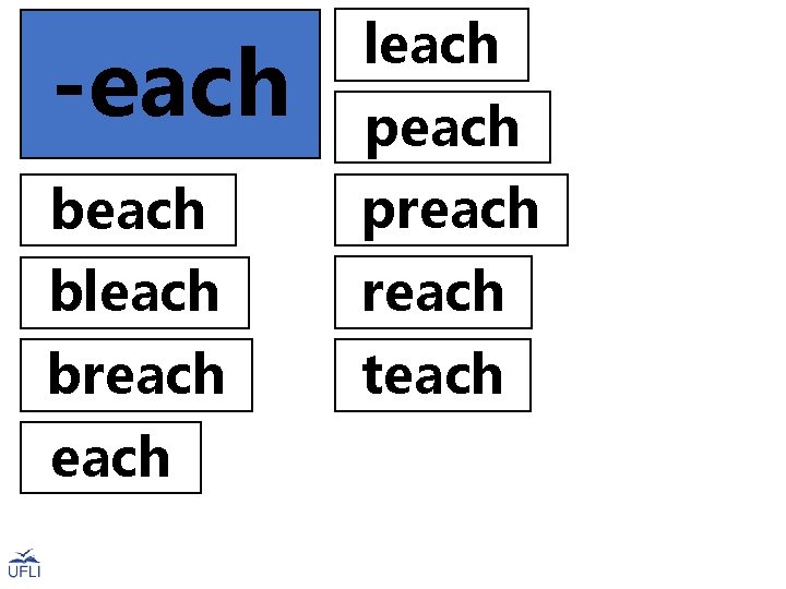 -each leach beach preach bleach reach breach teach peach 