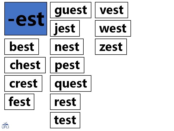 -est guest vest jest west best nest zest chest pest crest quest fest rest