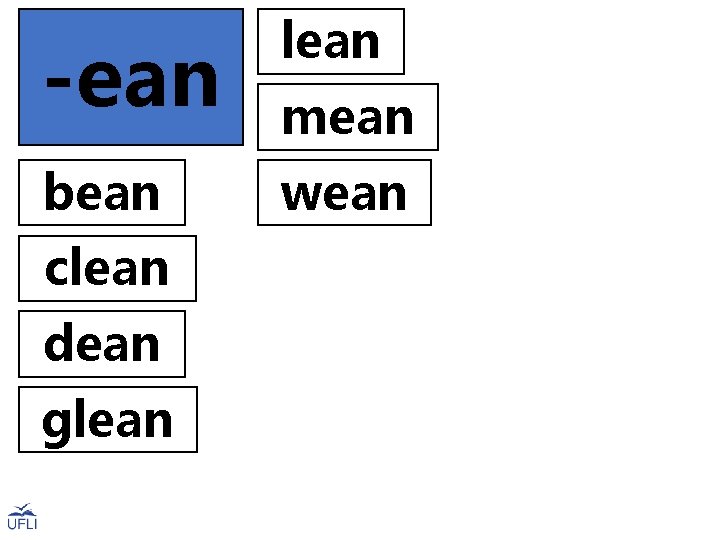 -ean lean bean wean clean dean glean mean 
